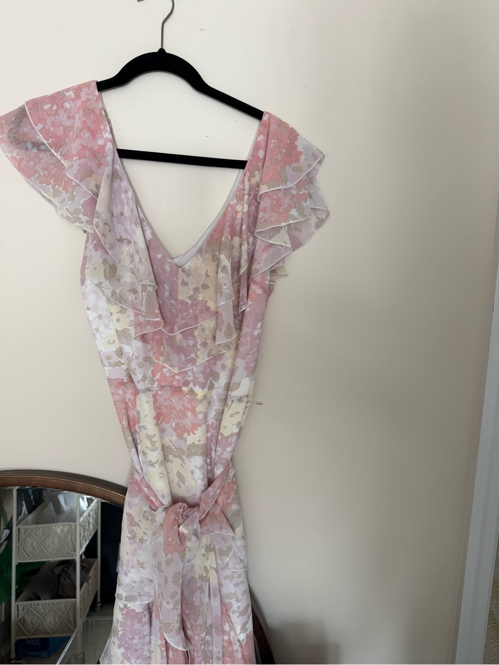 Wayf Soft Pink Floral Tiered Ruffle Maxi Dress Size L - Picture 3 of 7